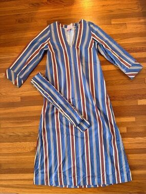 BURU Striped V-Neck Long Sleeve Midi caftan in Blue & Brown